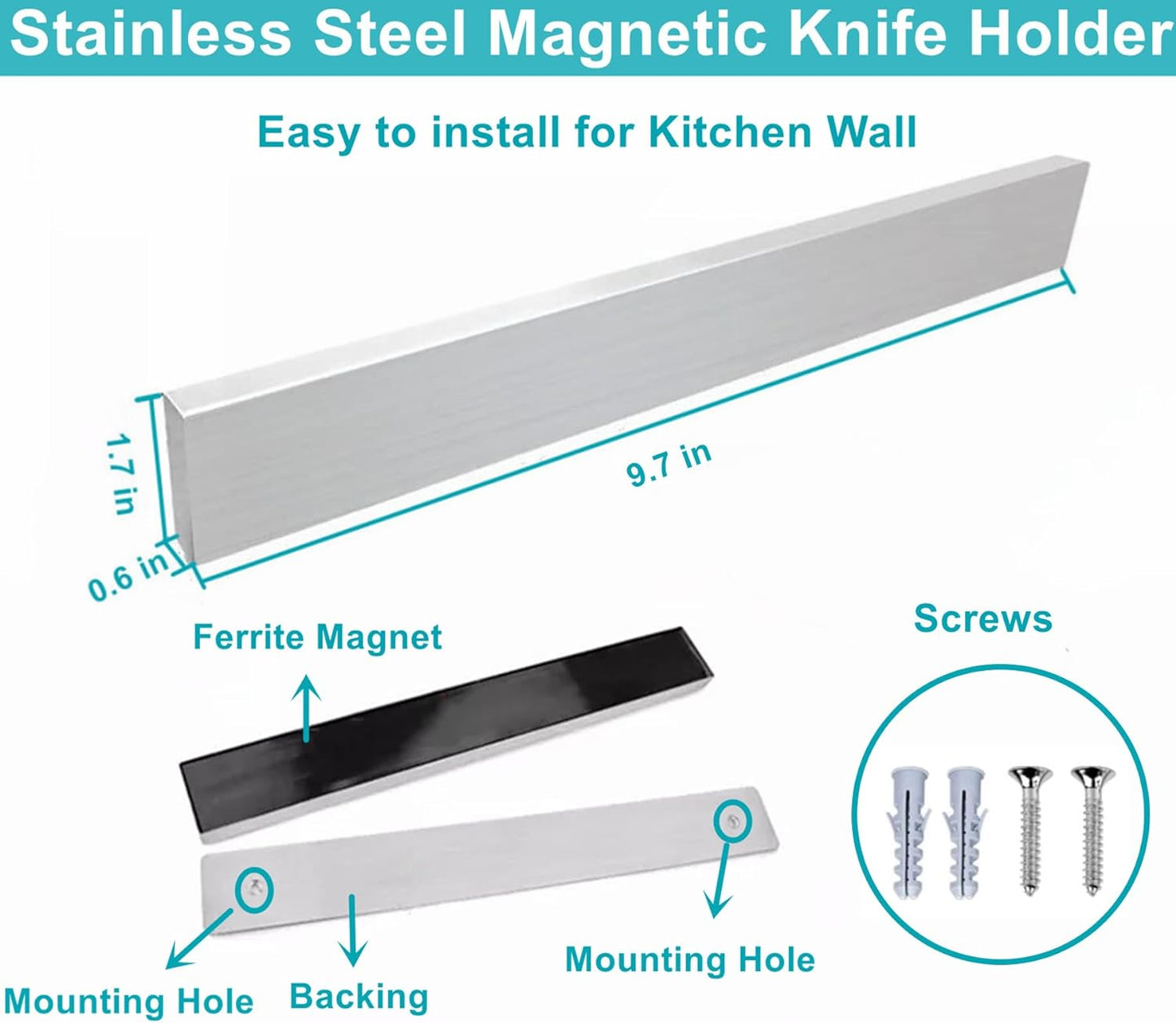 Magnetic Knife Holder for Wall, Knife Magnetic Strip Magnetic Knife Holder for Refrigerator Mount Knife Rack Kitchen Utensil Holder Metal Tool Holder Knife Block Kitchen Organizers Accessories 10 Inch