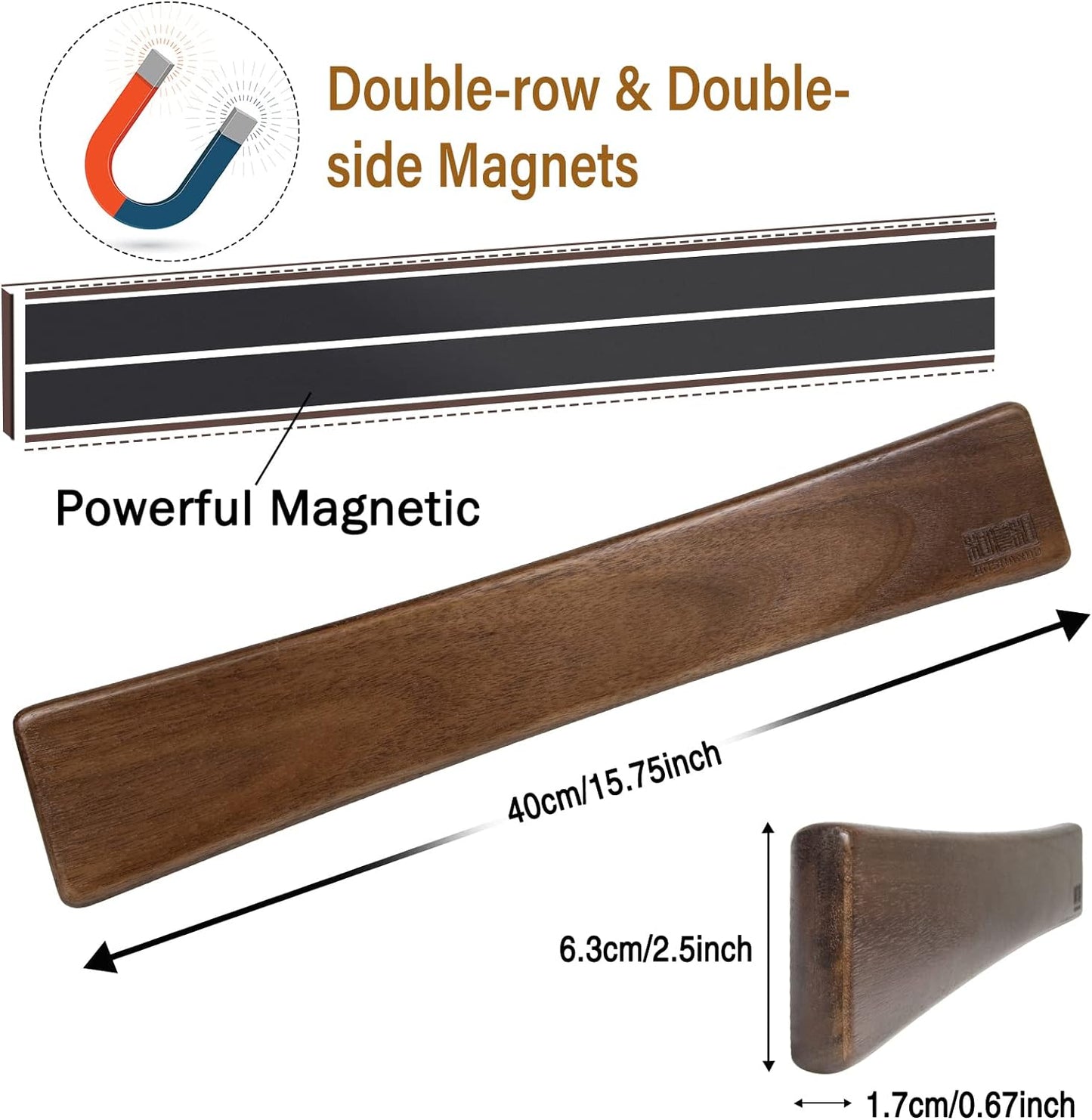 Magnetic Knife Strips, Magnetic Knife Holder for Wall 16 Inch, Acacia Wood Knife Magnetic Strip Use as Knife Bar, Knife Holder for Kitchen Utensil Organizer