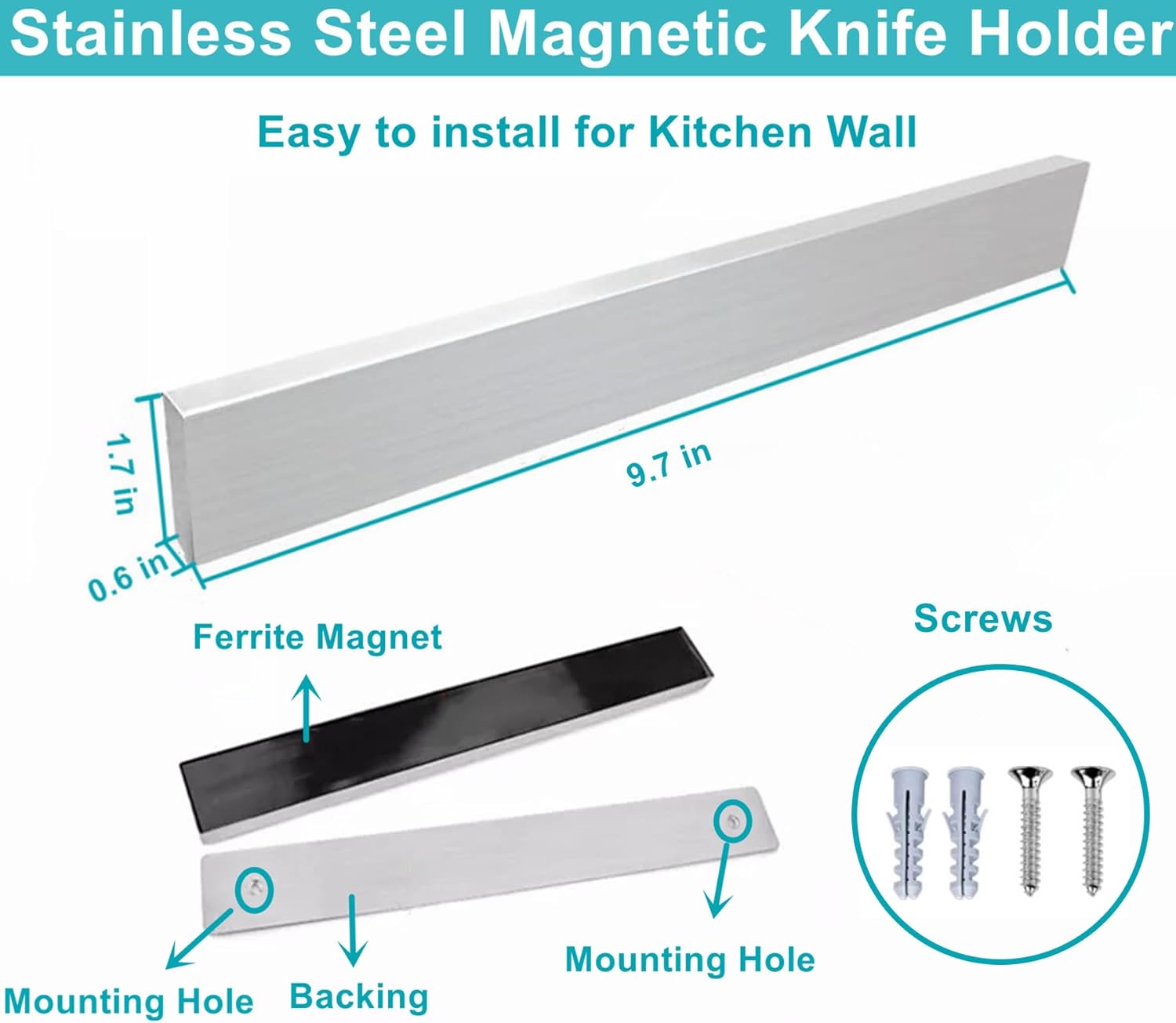 Magnetic Knife Holder for Wall, Knife Magnetic Strip Magnetic Knife Holder for Refrigerator Mount Knife Rack Kitchen Utensil Holder Metal Tool Holder Knife Block Kitchen Organizers Accessories 10 Inch